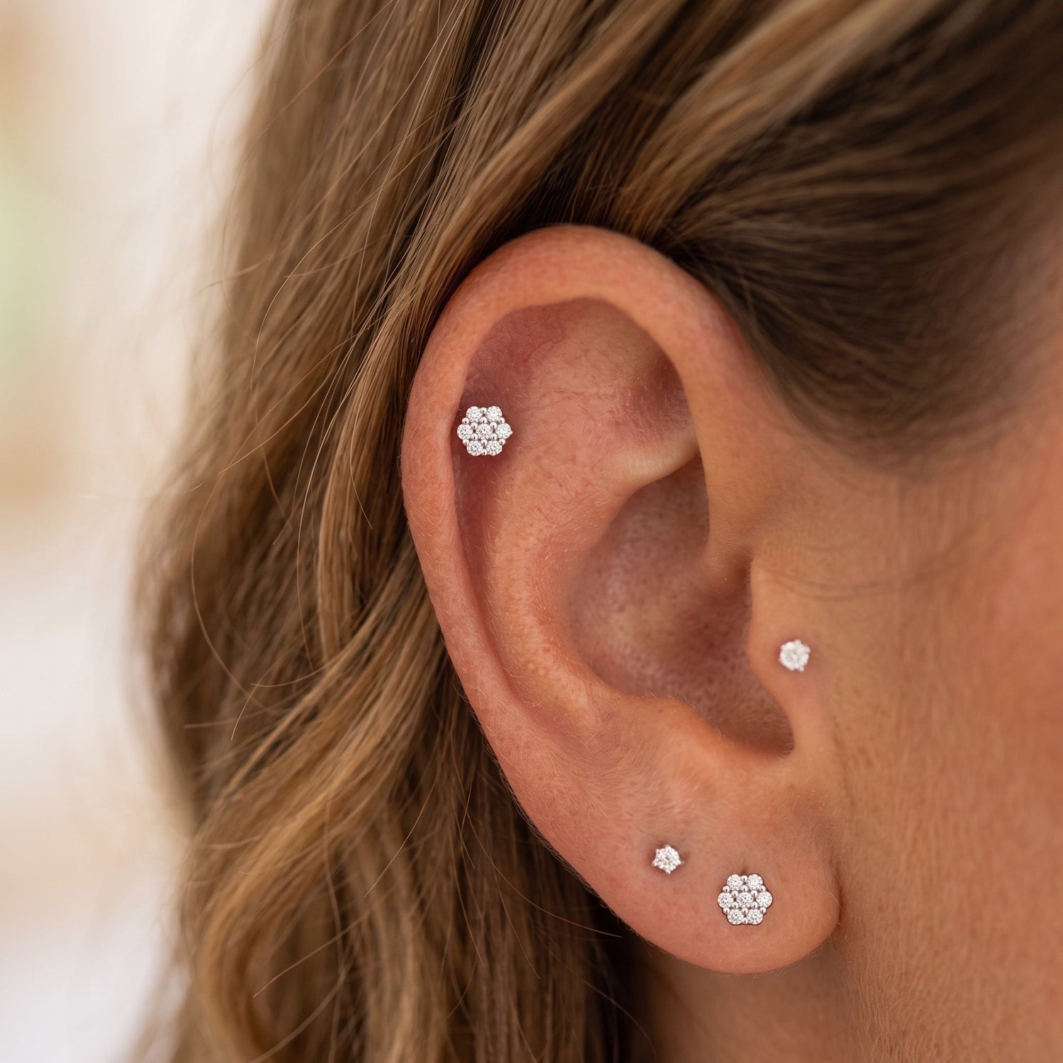 14K Solid Gold Mini Honeycomb Flatback Earring