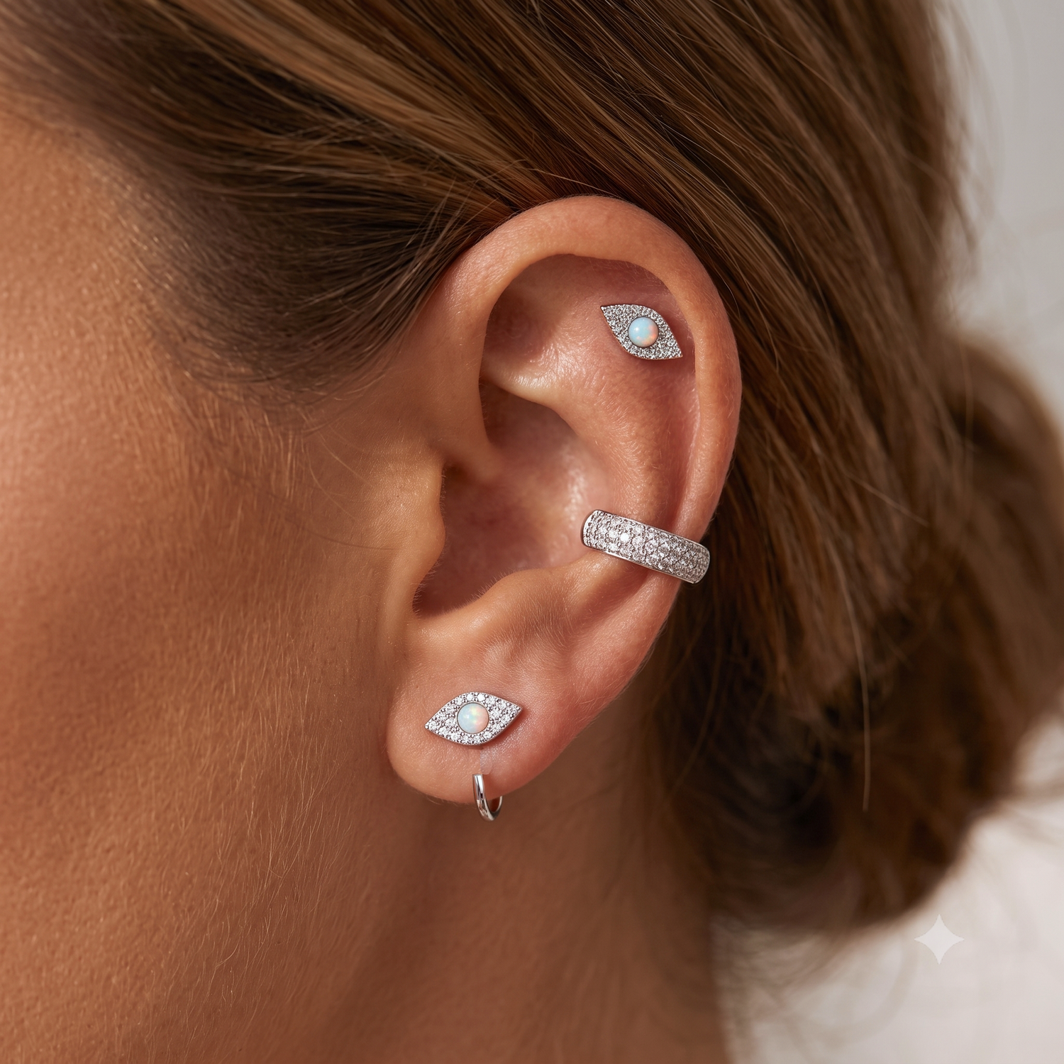 Opal Evil Eye Huggie Earrings