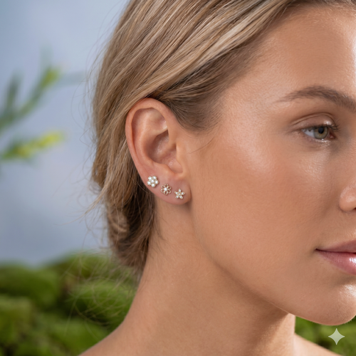 14K Solid Gold Plum Blossom Flower Flatback Earring