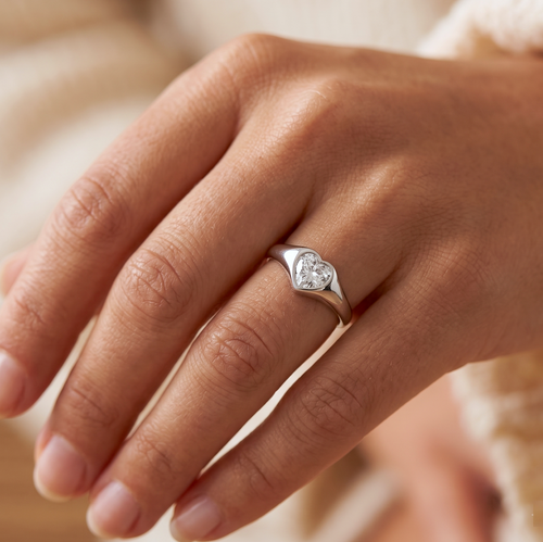 Sparkle Heart Dome Silver Ring