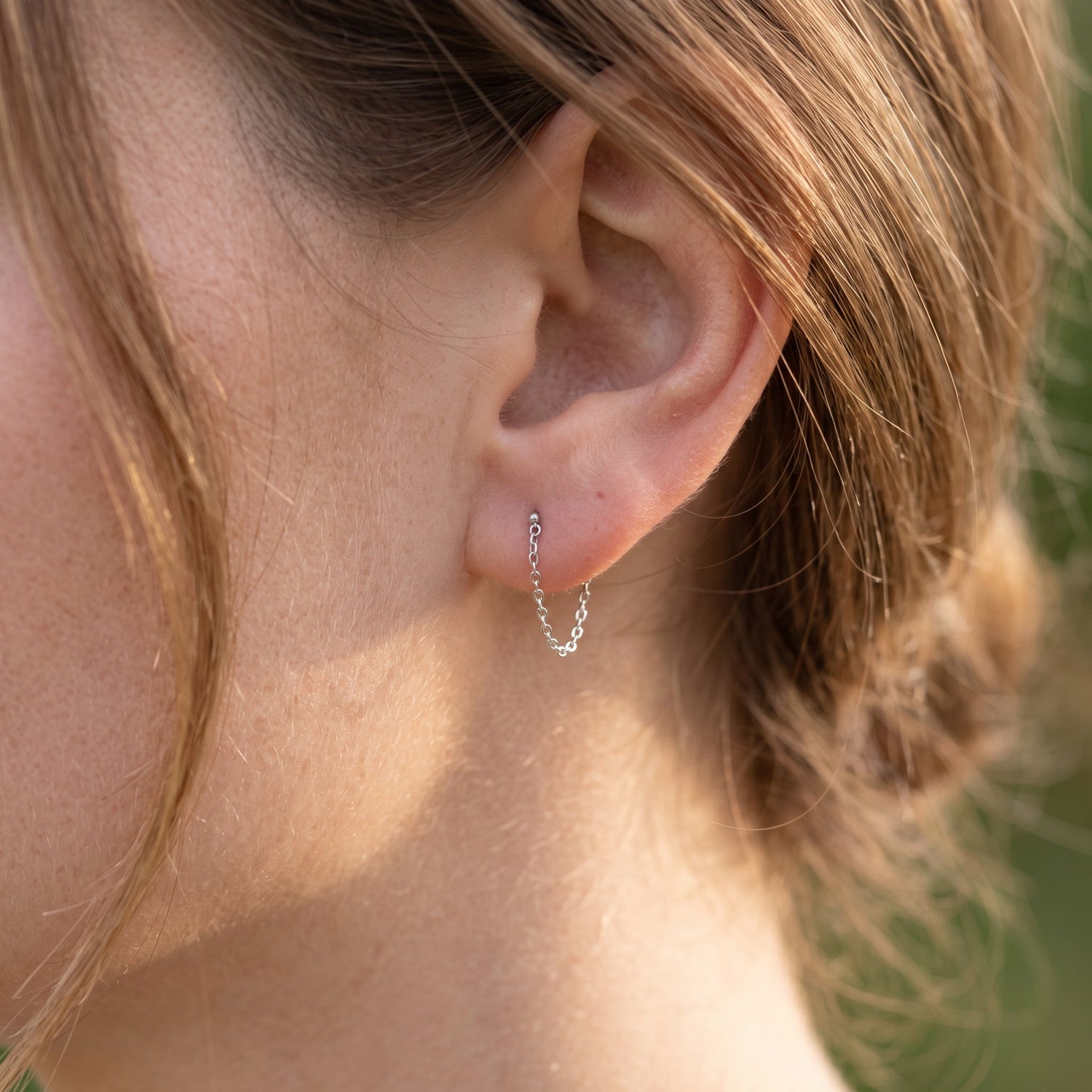 14K Solid White Gold Wrap Chain Stud Earrings