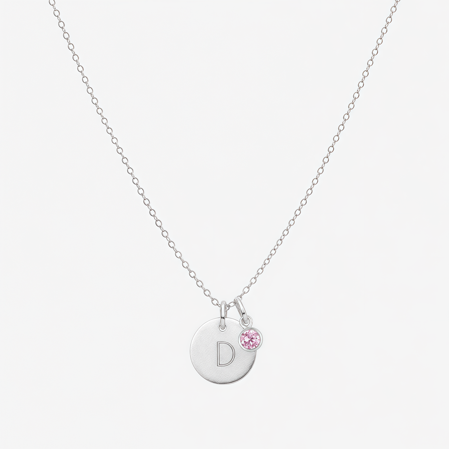 Personalized Initial Disc With Birthstone Necklace