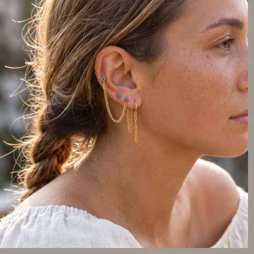 Curb Link Chain Sapphire Bezel Earring
