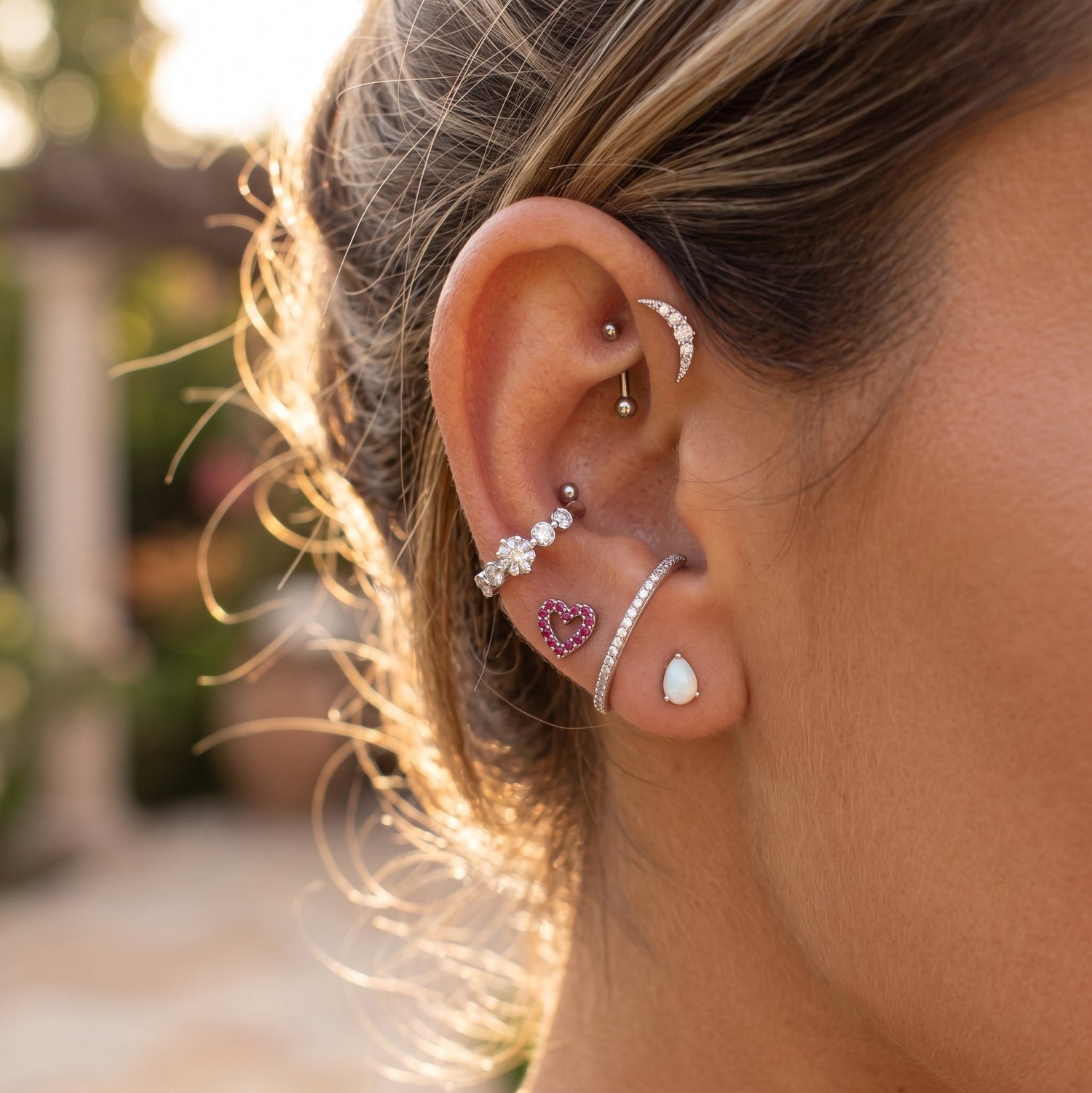 Open Red Heart Stud Earrings