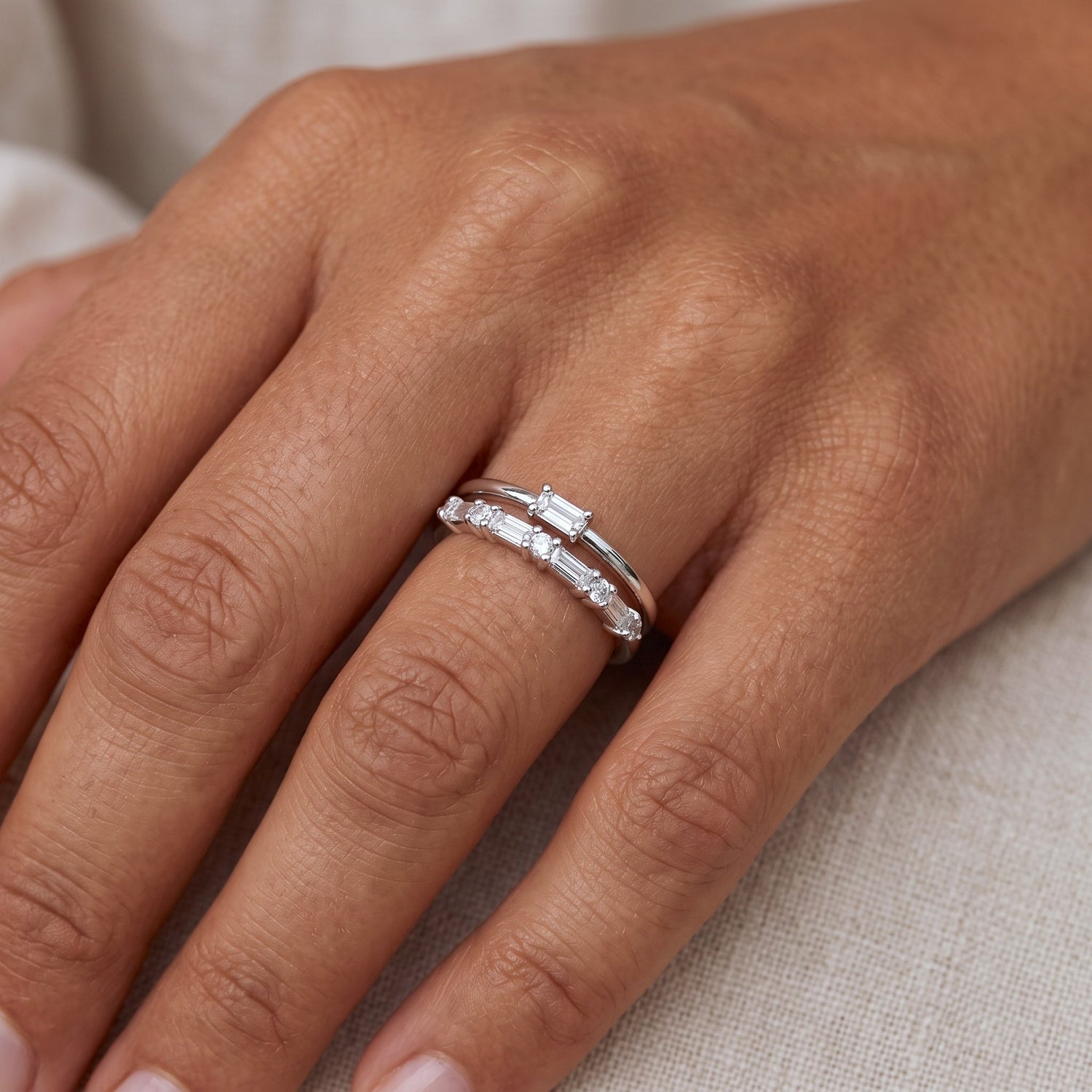 Cluster Baguette Ring Silver