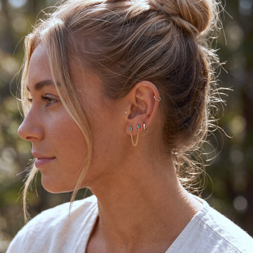 Curb Link Chain Sapphire Bezel Earring