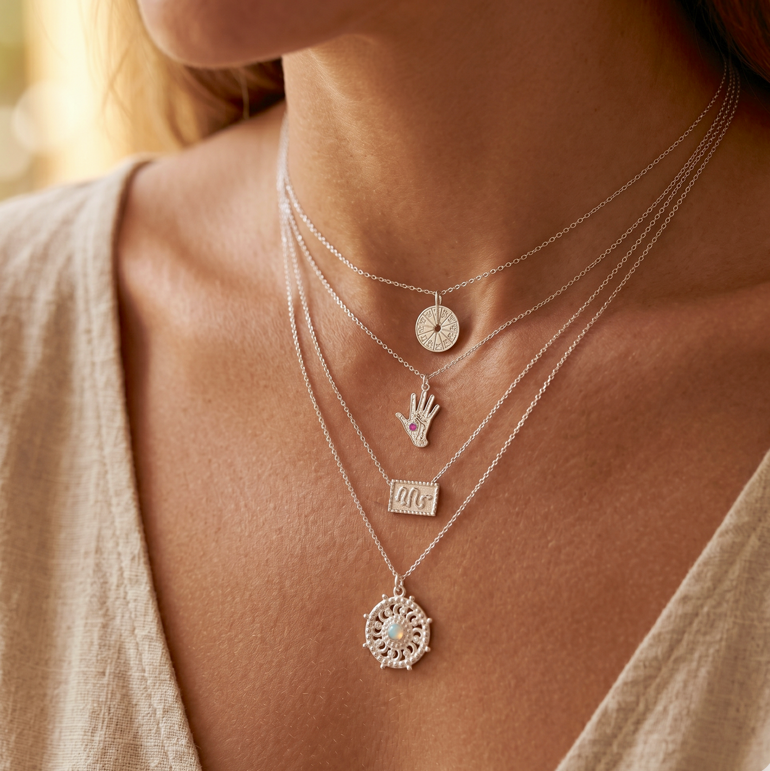 Amulet Wheel Charm Necklace