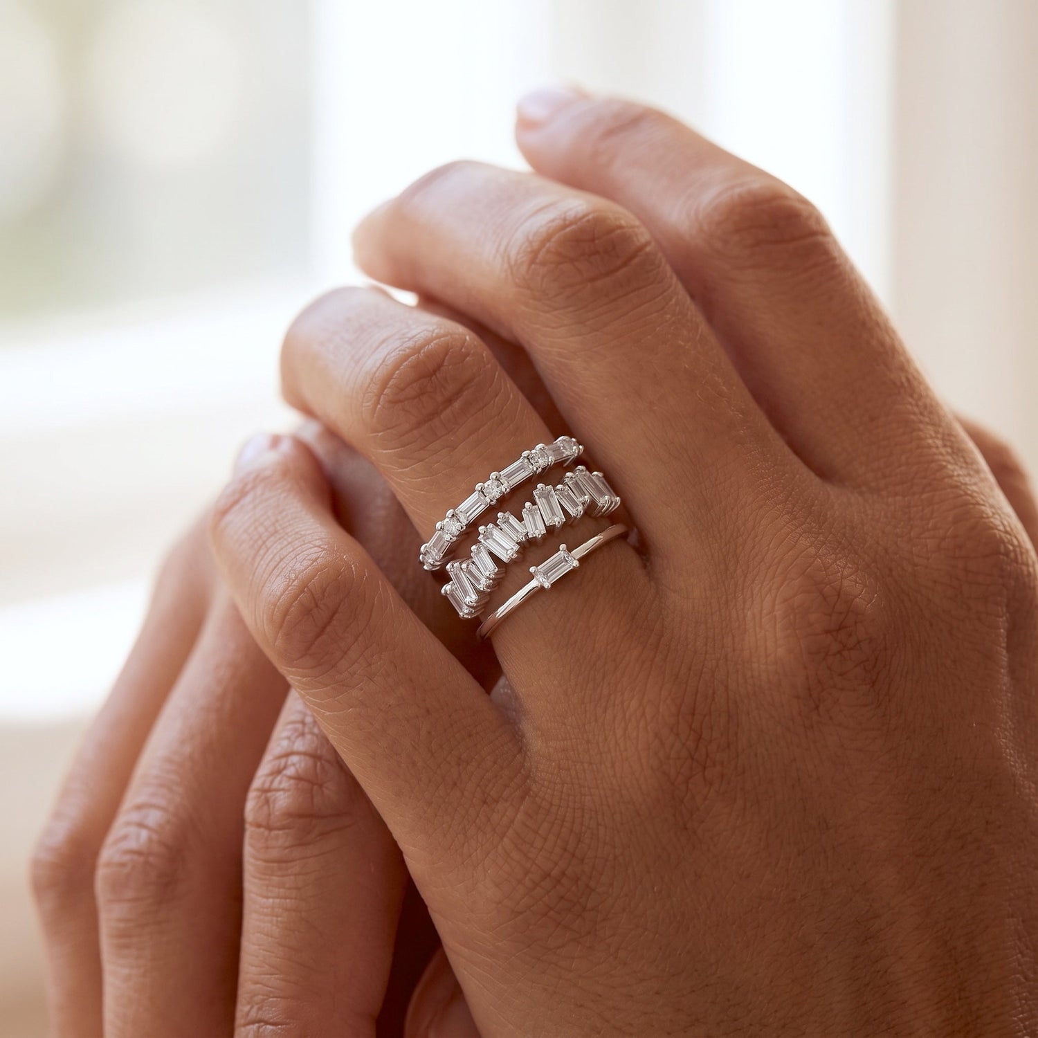 Embellished Baguette Ring Silver