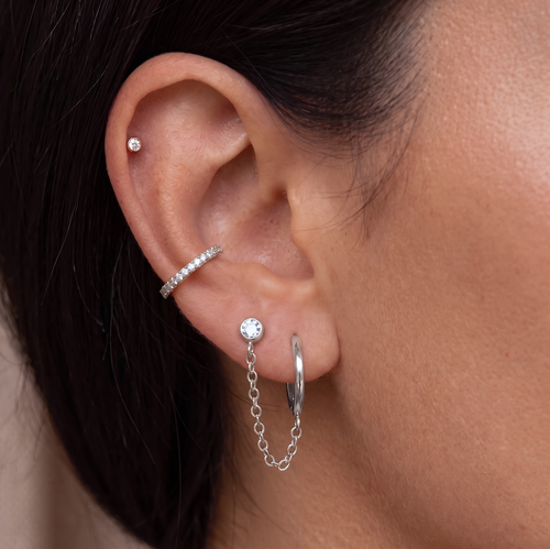 Stud Linked Hoop Chain Earring