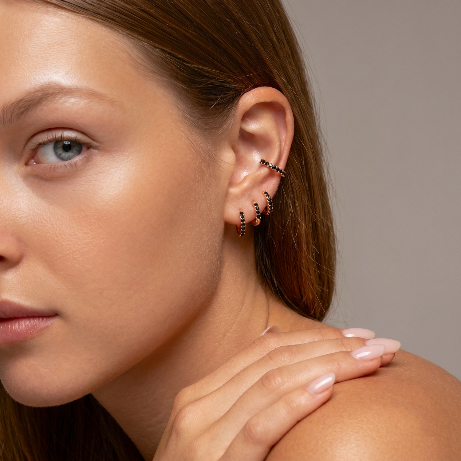 Black Pave Huggie Hoop Earrings