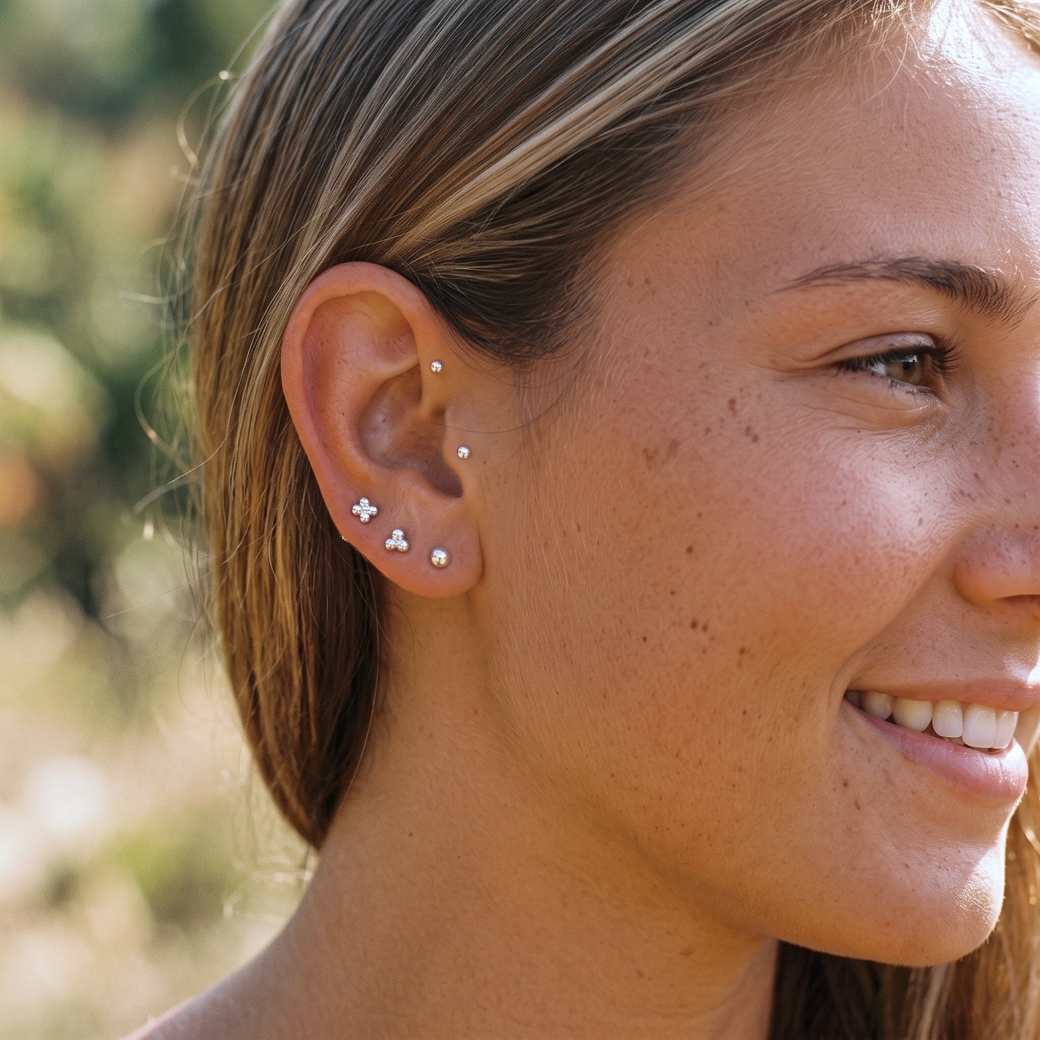 14K Solid Gold Mini Quadro Bubble Flatback Earring