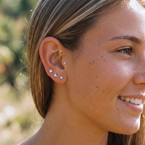 14K Solid Gold Mini Quadro Bubble Flatback Earring