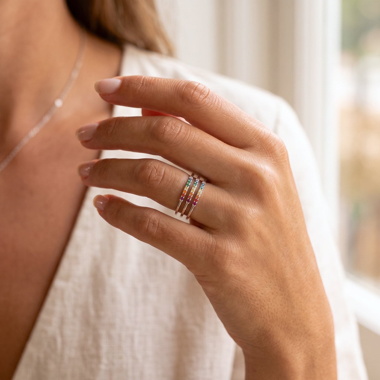 Rainbow Eternity Ring Silver