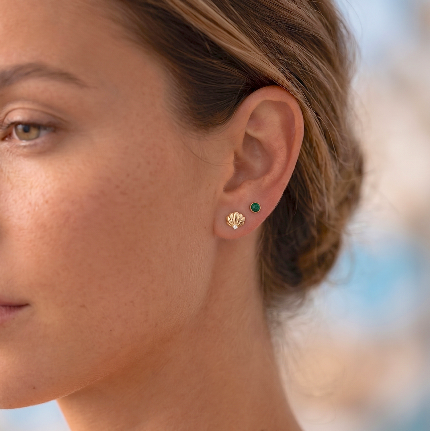 14K Solid Gold Seashell Flatback Earring