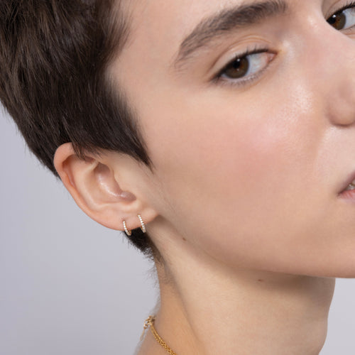 14K Solid Gold Eternity Hoop Earring 8mm