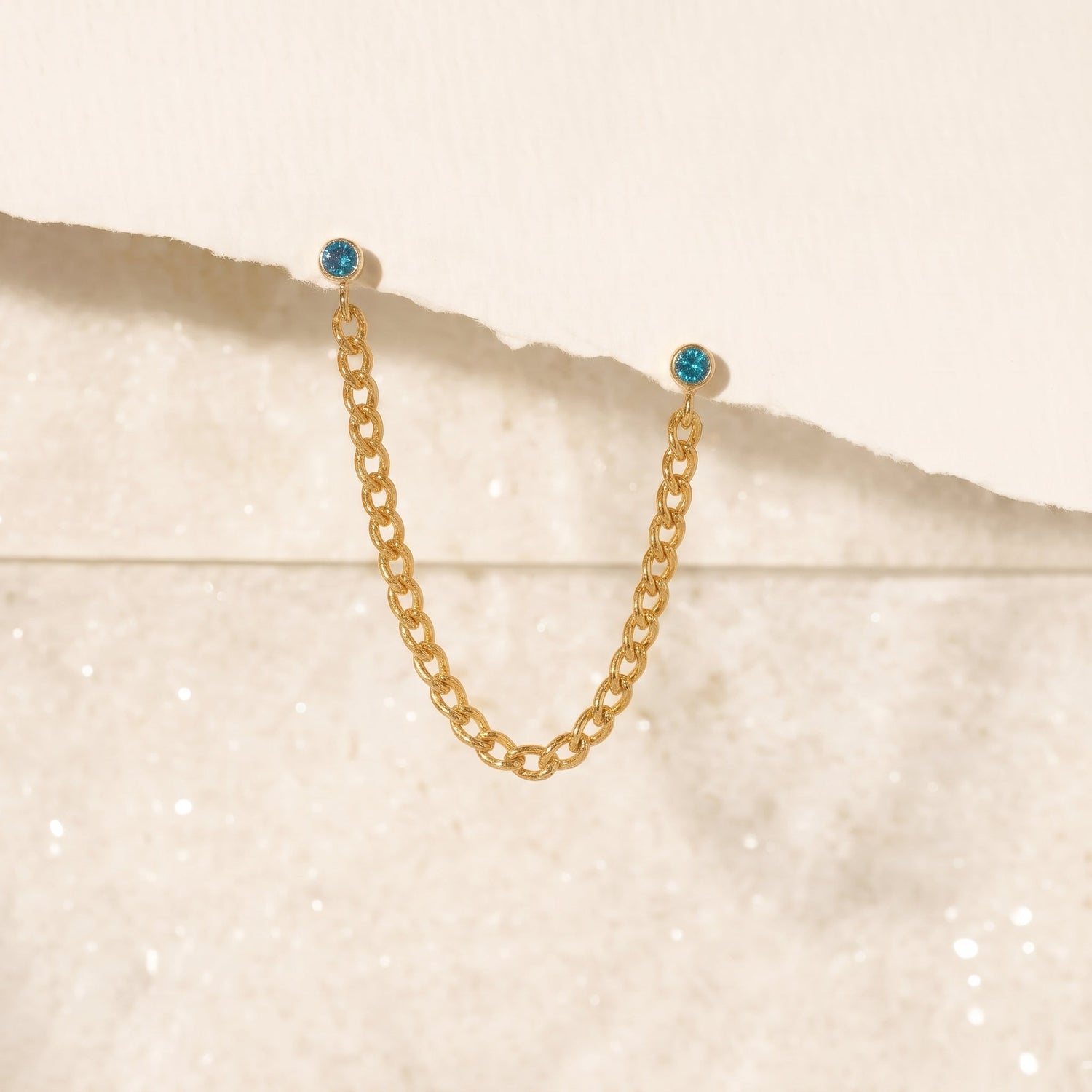 Curb Link Chain Sapphire Bezel Earring