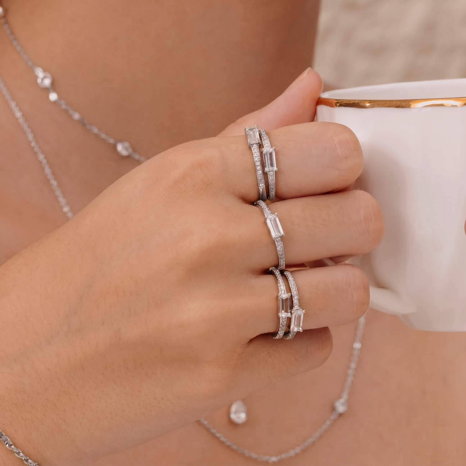 Baguette Solitaire Silver Ring