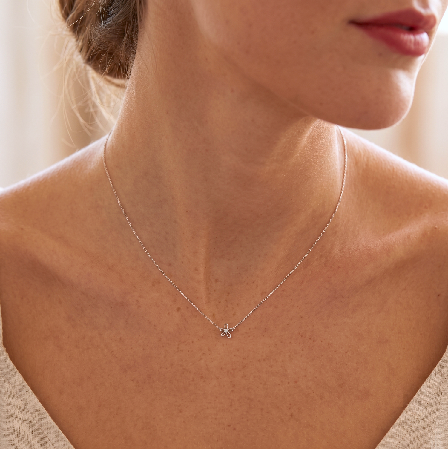 14K Solid Gold Floraison Halo Diamond Necklace