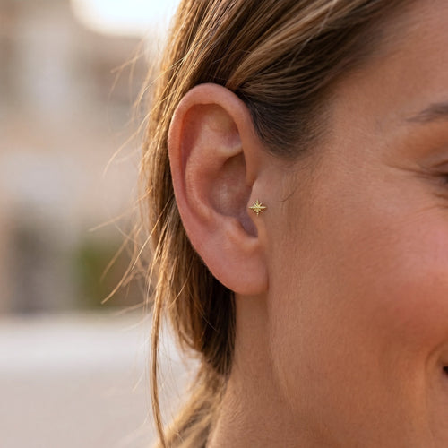 14K Solid Gold Starburst Internal Labret Earring