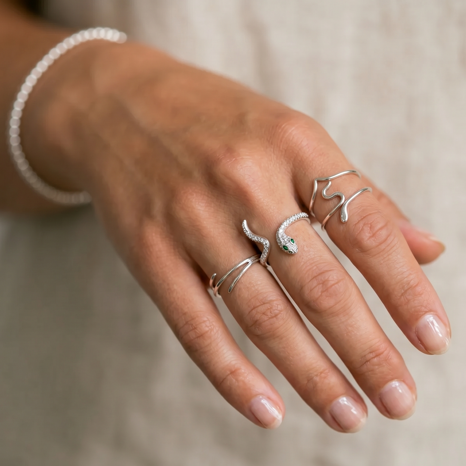 Pave Serpent Slither Ring Silver