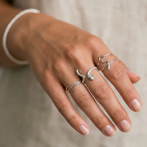 Pave Serpent Slither Ring Silver