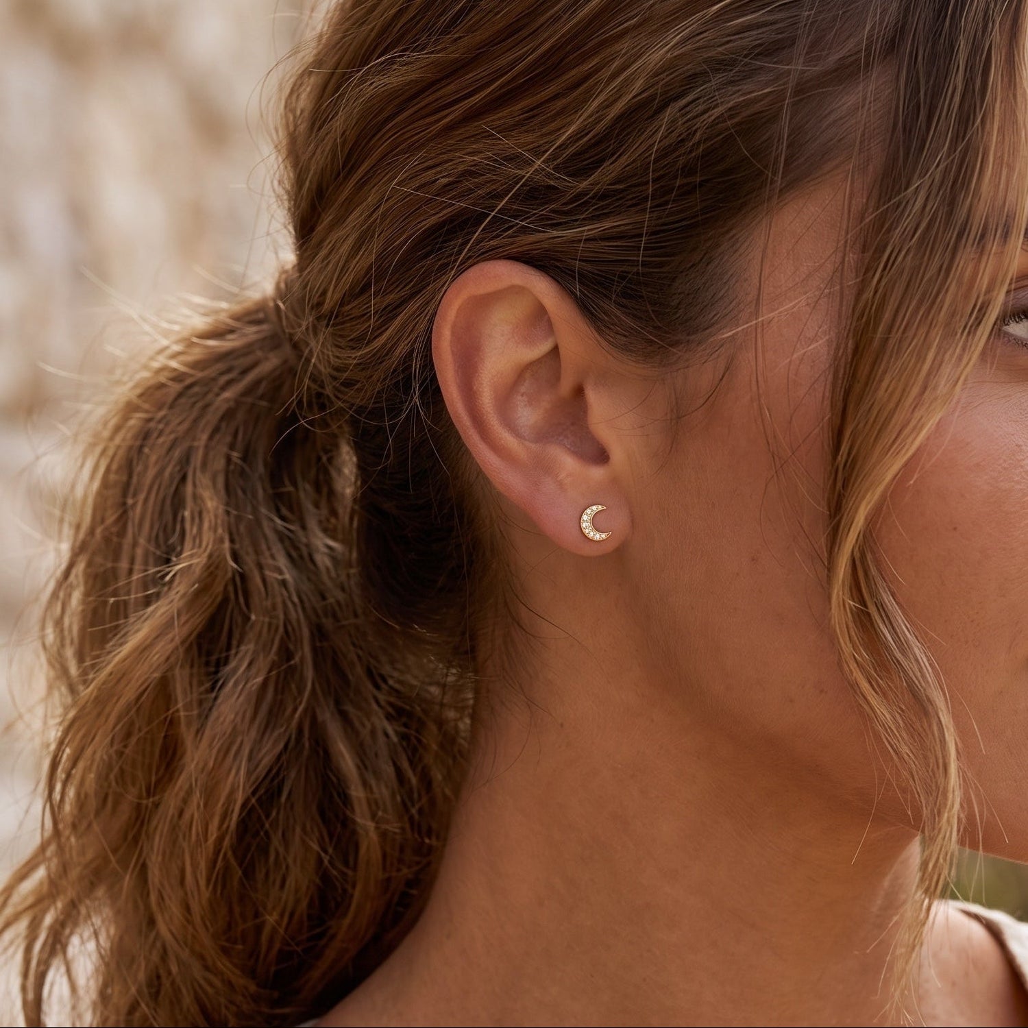 Sparkle Moon Stud Earrings