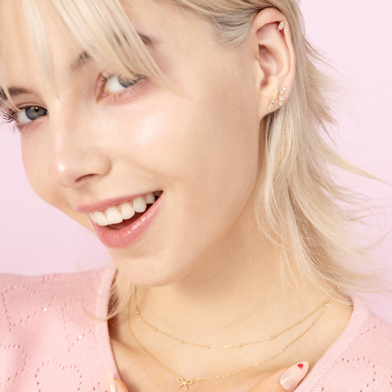 14K Solid Gold Baby Pink Opal Flatback Earring