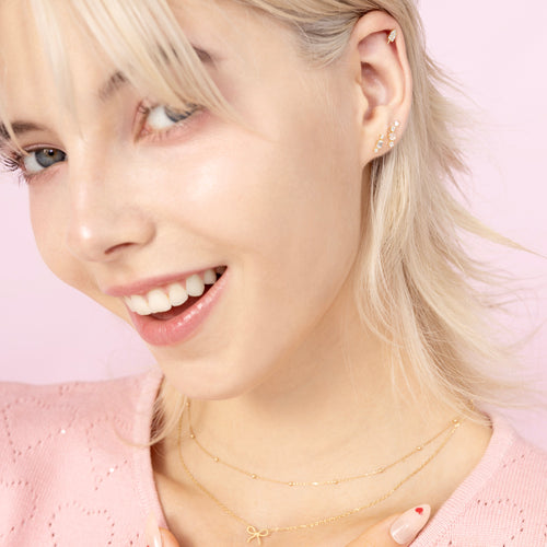 14K Solid Gold Baby Pink Opal Flatback Earring