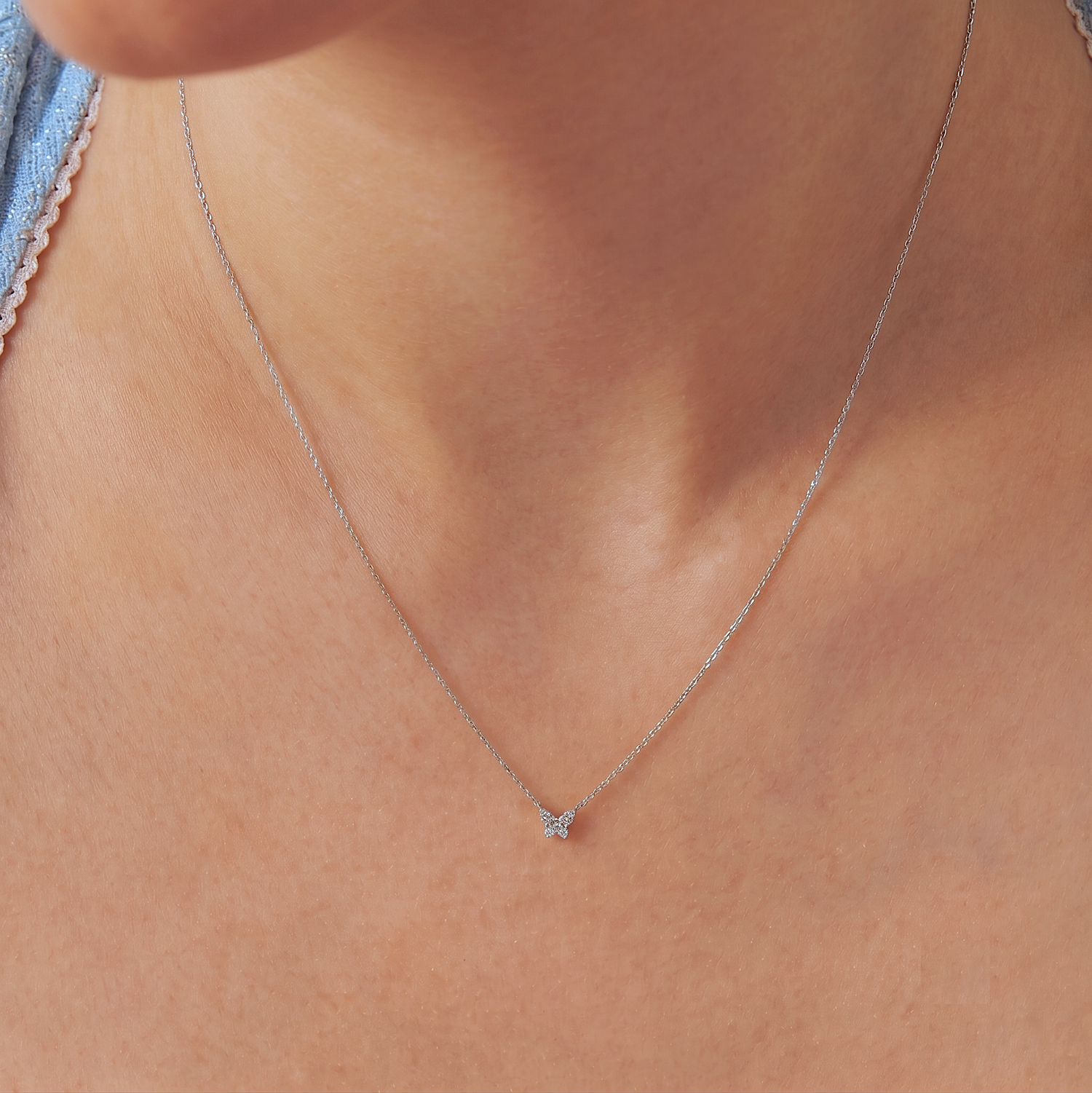 14K Solid Gold Mini Pavé Diamond Butterfly Necklace