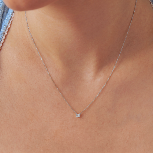 14K Solid Gold Mini Pavé Diamond Butterfly Necklace