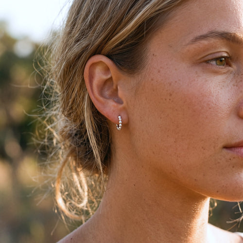 14K Solid Gold Bubble Tiny Hoop Earring