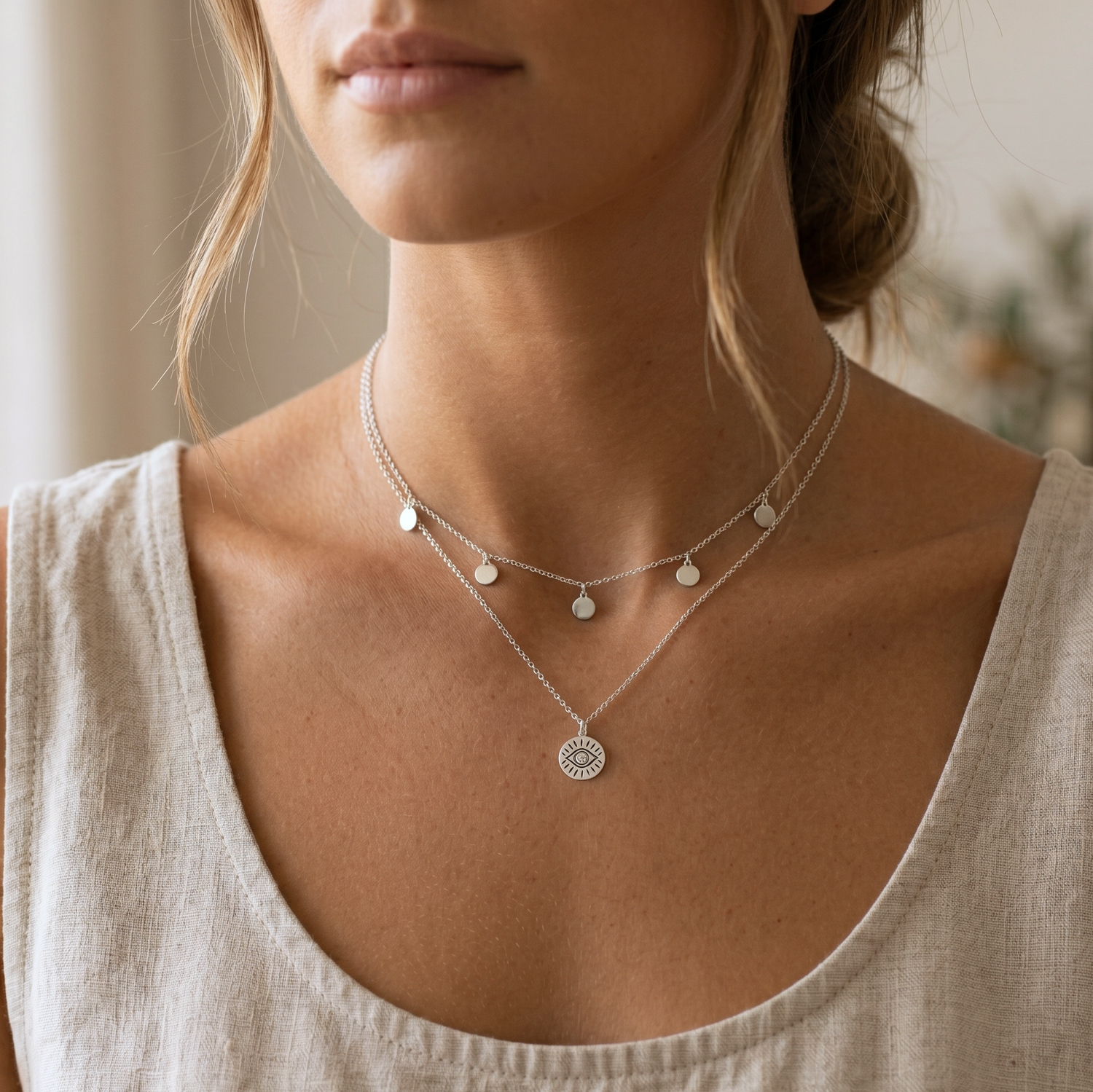 Evil Eye Disc Necklace