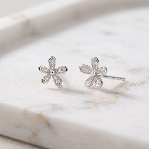 14K Solid Gold Floraison Pavé Diamond Stud Earrings