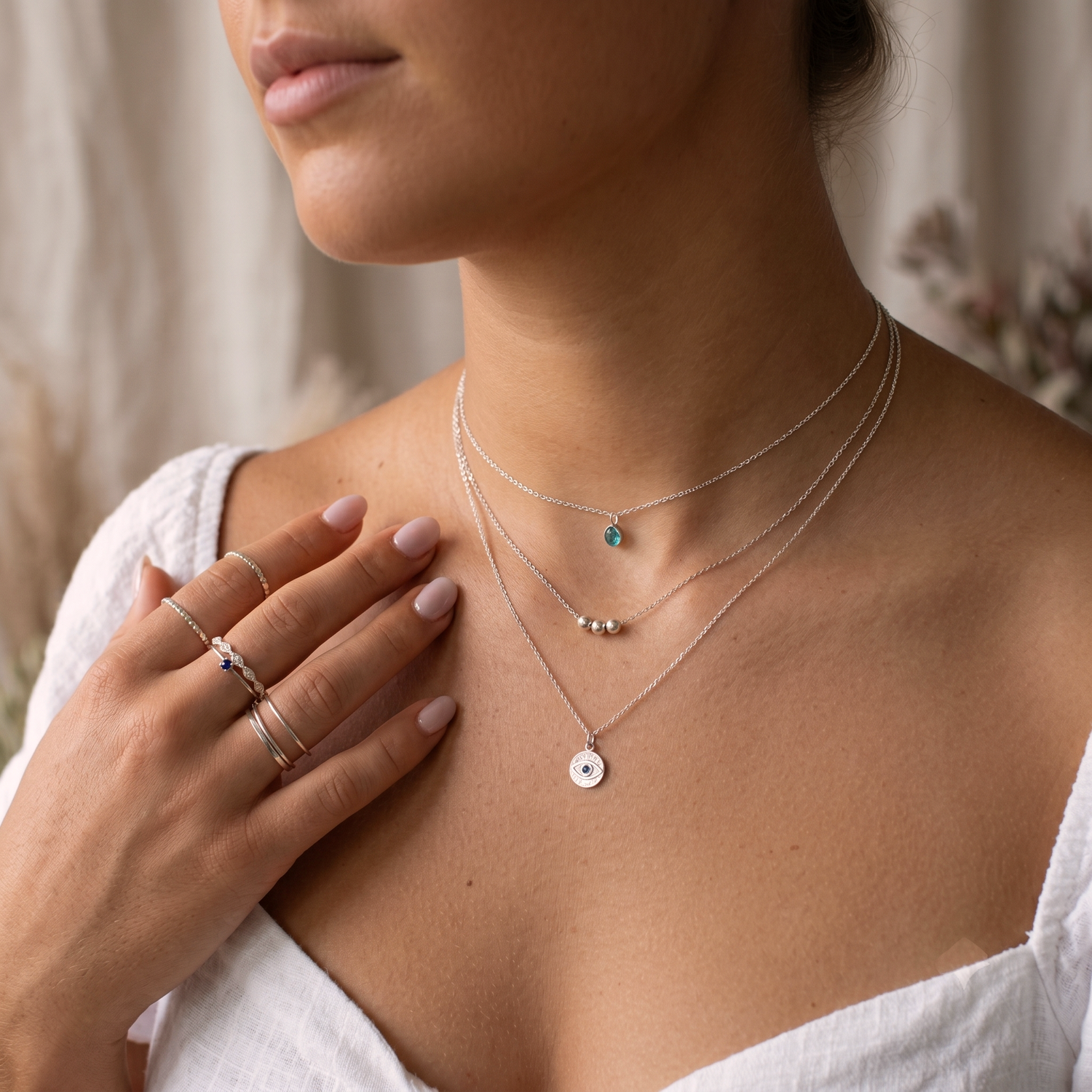 Personalised Bead Chain Necklace Silver