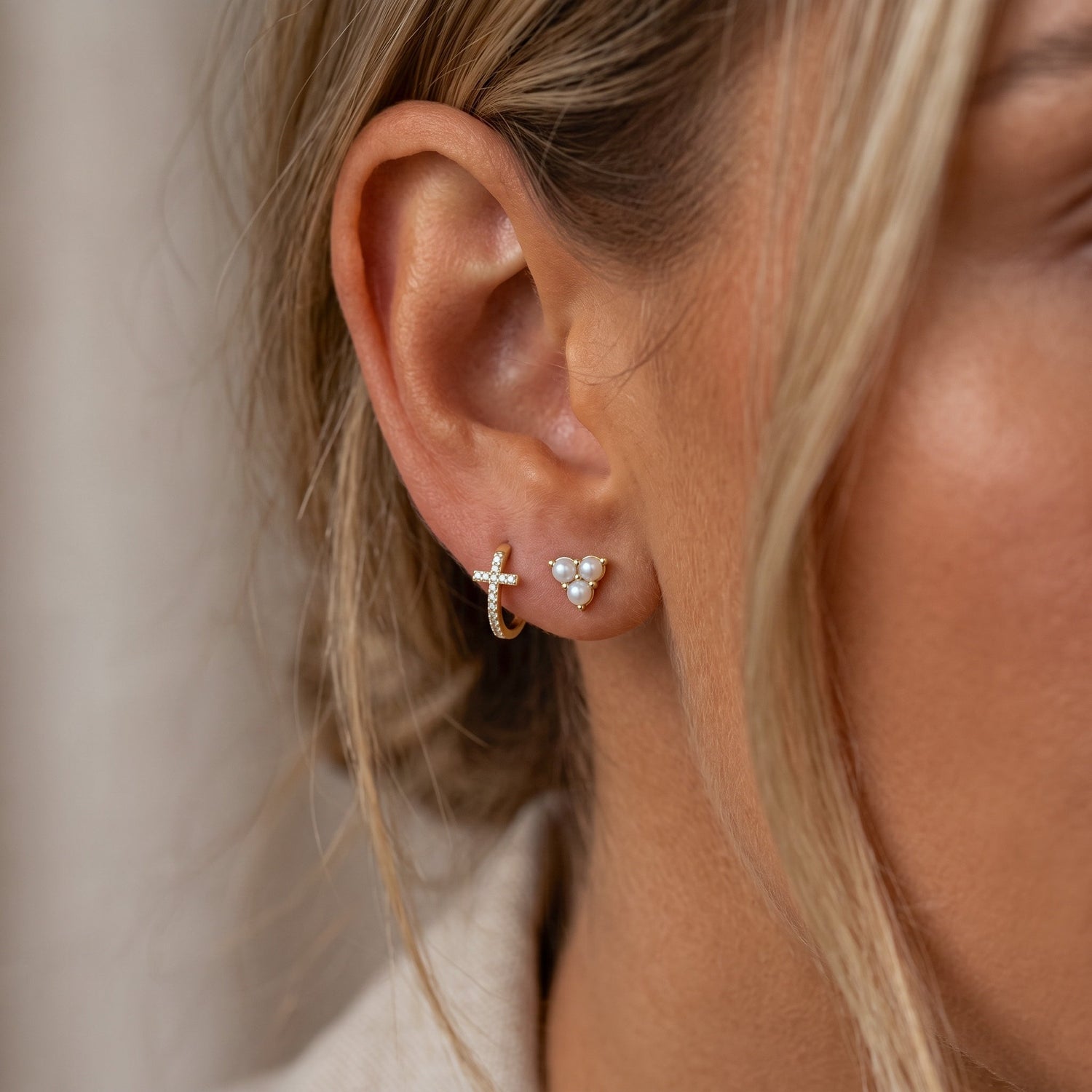 Trinity Pearl Stud Earrings