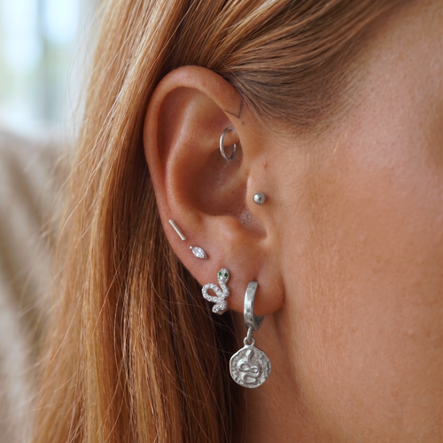 Snake Hammered Disc Hoop Earrings