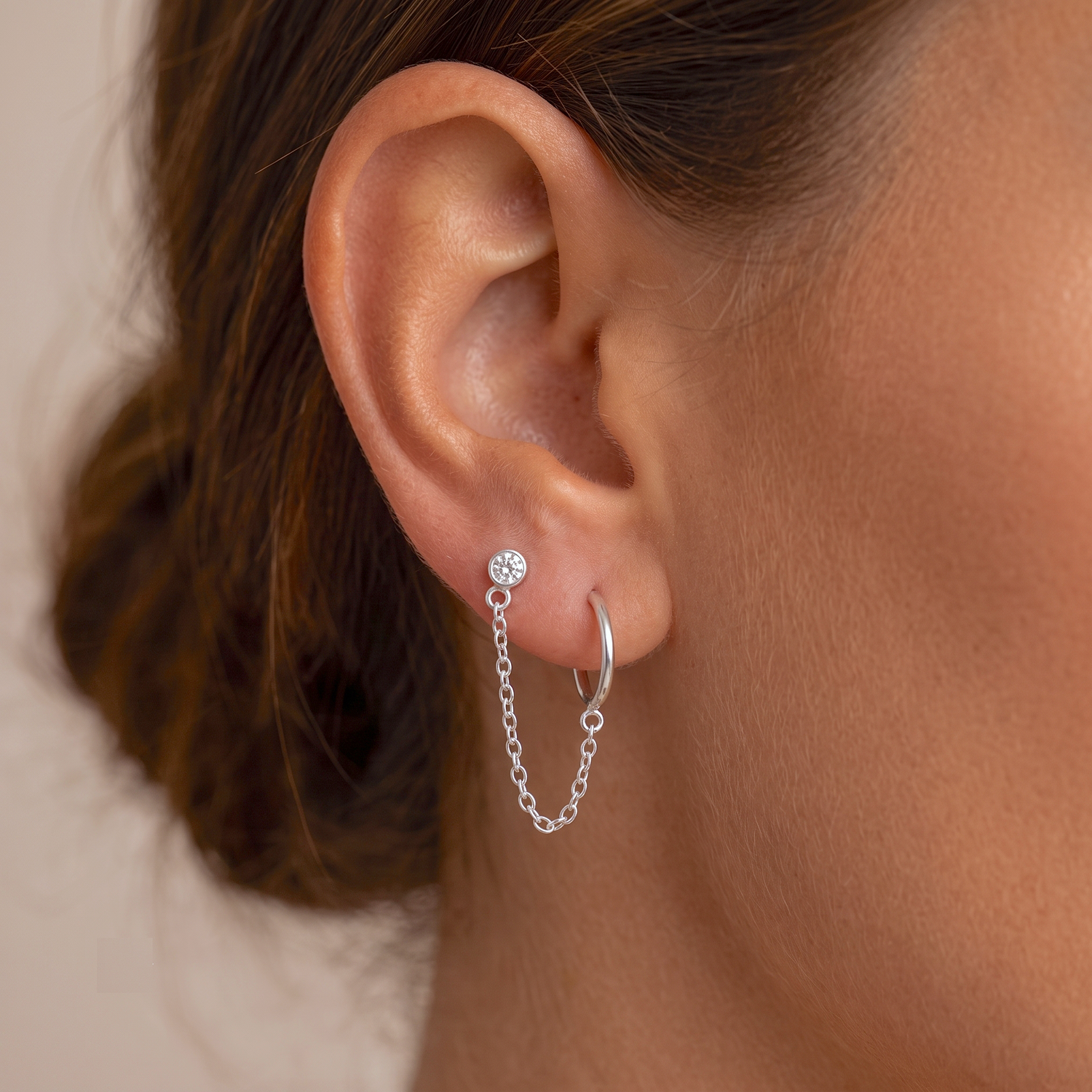 Stud Linked Hoop Chain Earring