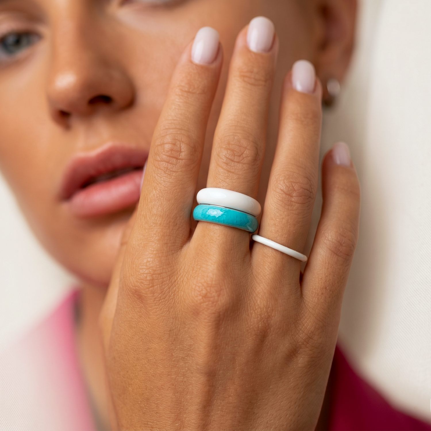 Pearl White Enamel Dome Ring