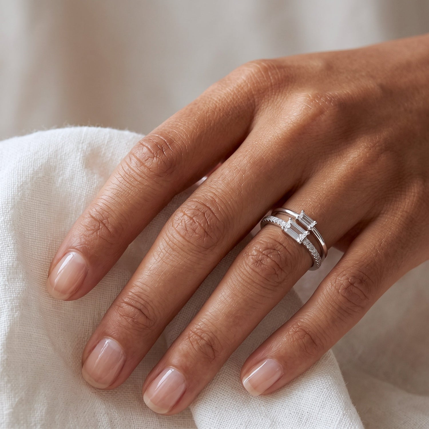 Baguette Solitaire Silver Ring