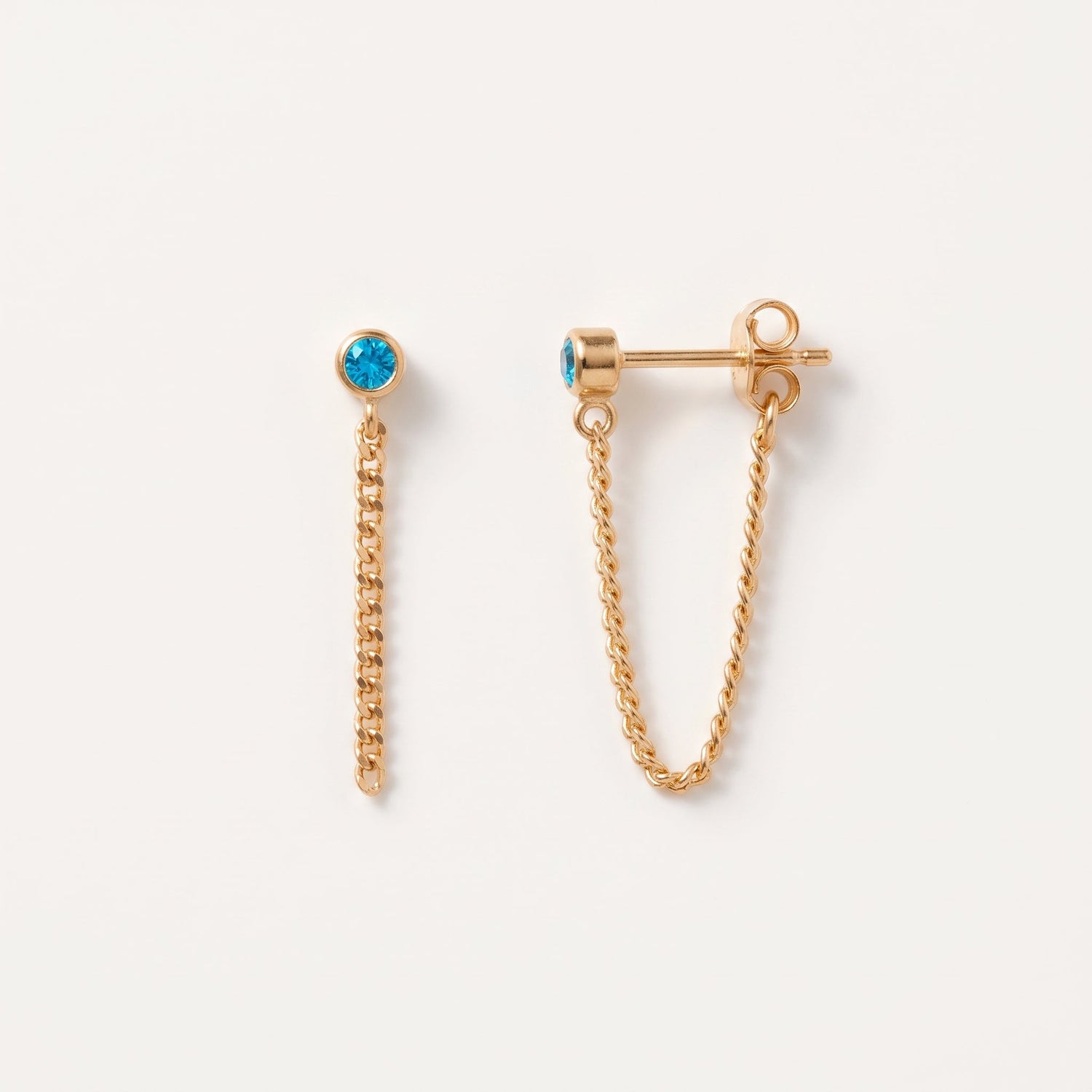 Curb Chain Sapphire Bezel Earrings